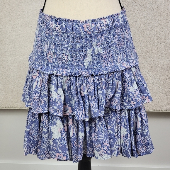 Sundry Chambray Wild Floral Ruffled Flounce Romantic Mini Skirt  Sz  M (2) NEW - Picture 3 of 16